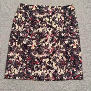 Talbots Pencil Skirt Floral Watercolor Zip Black Pink Beige Woven‎ Size 12P
